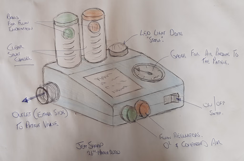 Initial ventilator sketch by Jeff Sharp